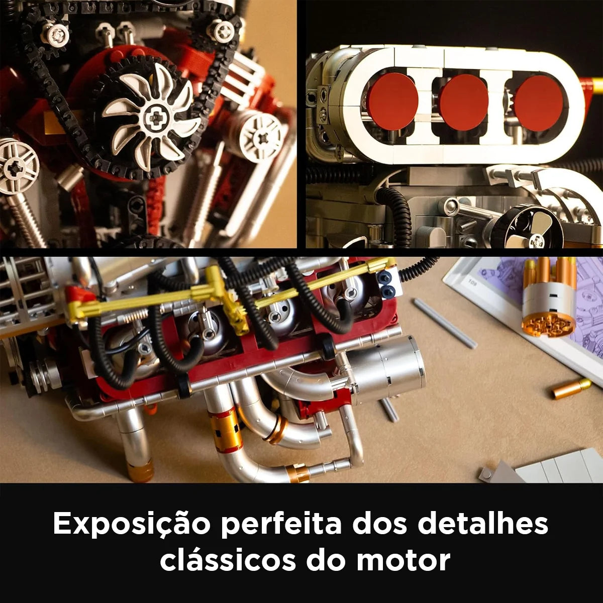 Bloco de Montar Motor V8 Funcional Bloco De Construção Encaixe 2347 Peças dk108 Brastoy