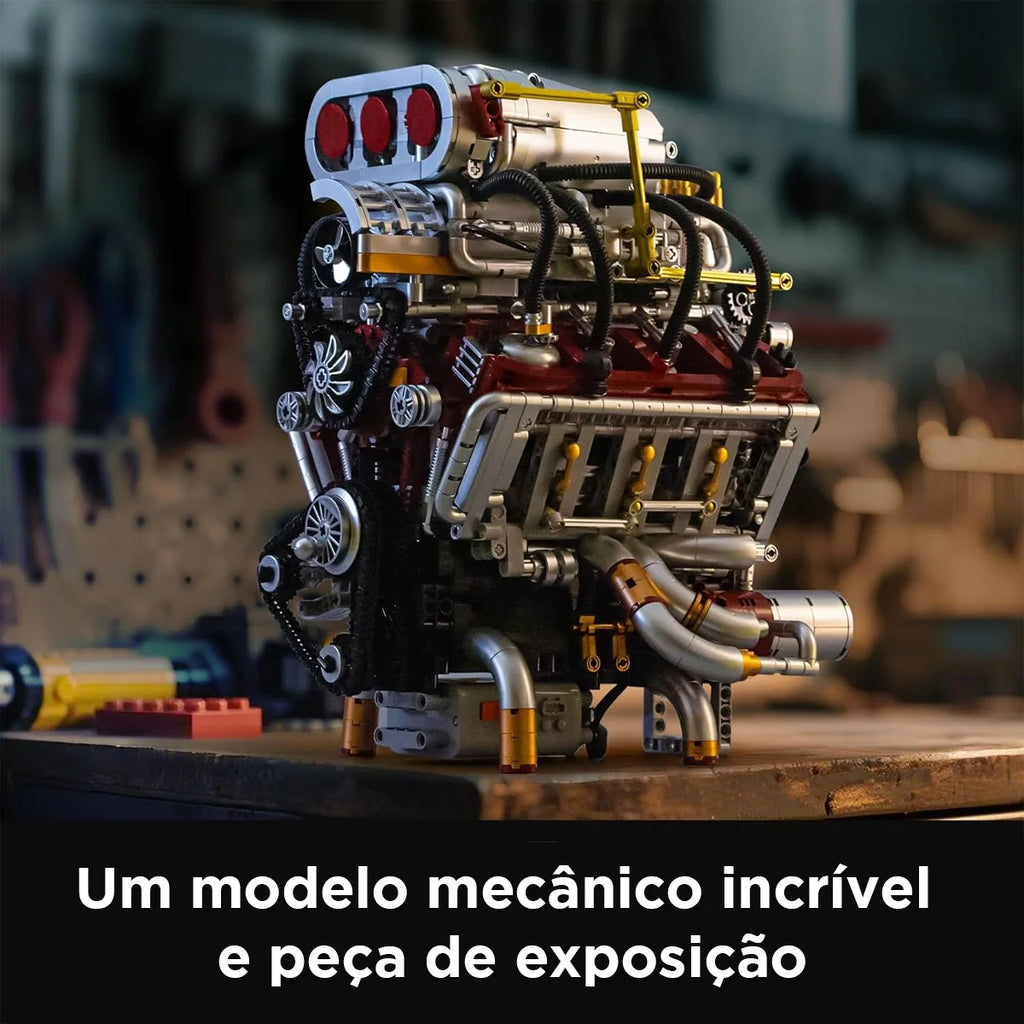 Bloco de Montar Motor V8 Funcional Bloco De Construção Encaixe 2347 Peças dk108 Brastoy