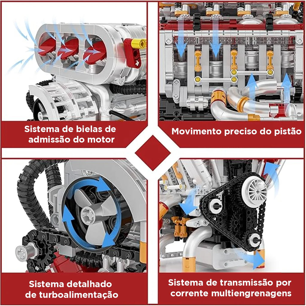 Bloco de Montar Motor V8 Funcional Bloco De Construção Encaixe 2347 Peças dk108 Brastoy