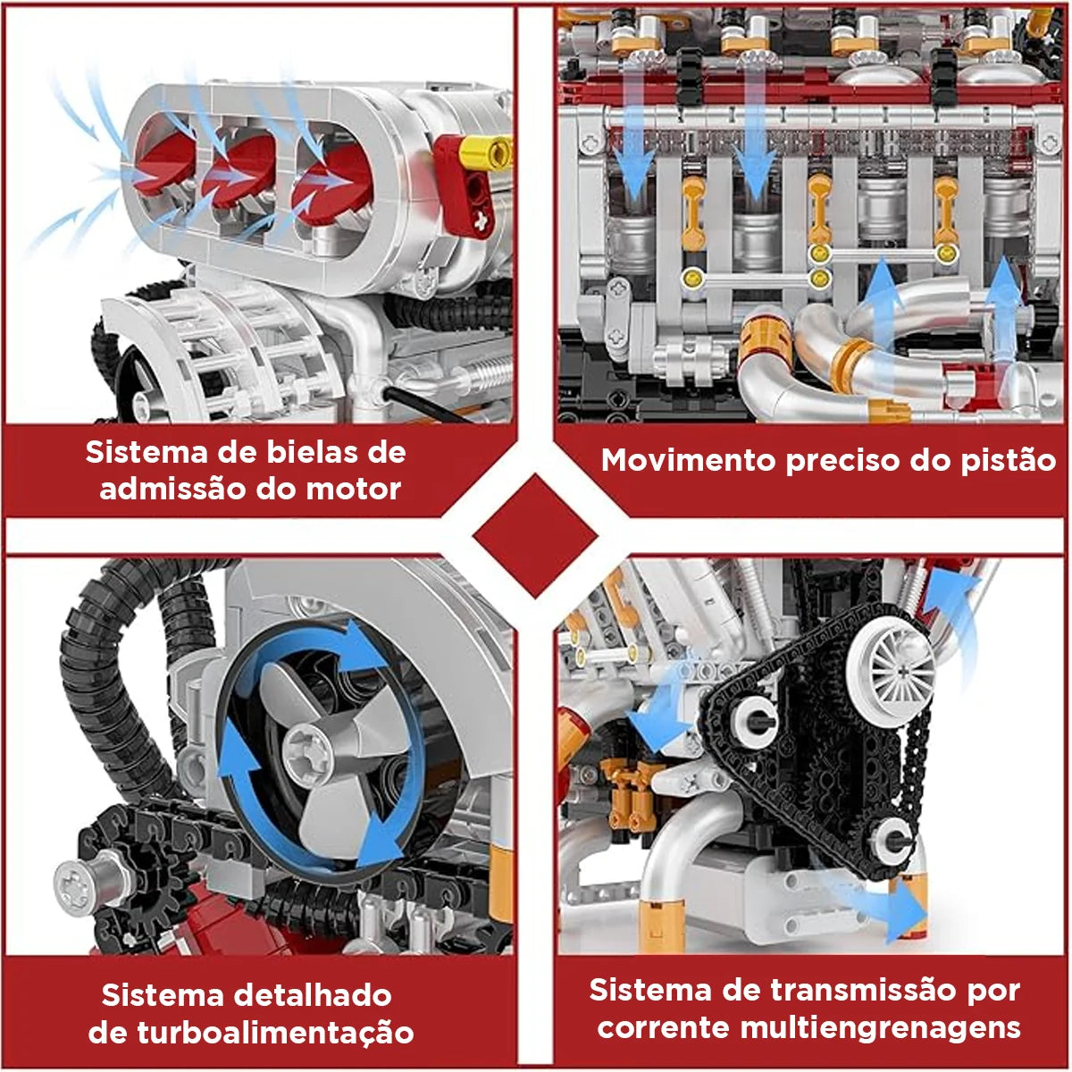 Bloco de Montar Motor V8 Funcional Bloco De Construção Encaixe 2347 Peças dk108 Brastoy