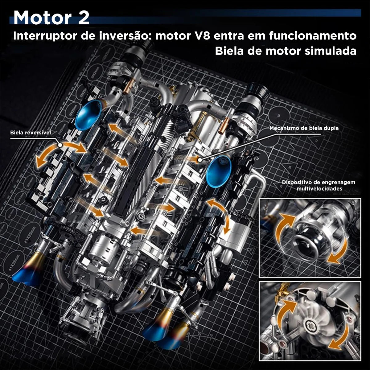Bloco de Montar Motor V8 Funcional Bloco De Construção 2773 Peças de Encaixe dk111 Brastoy