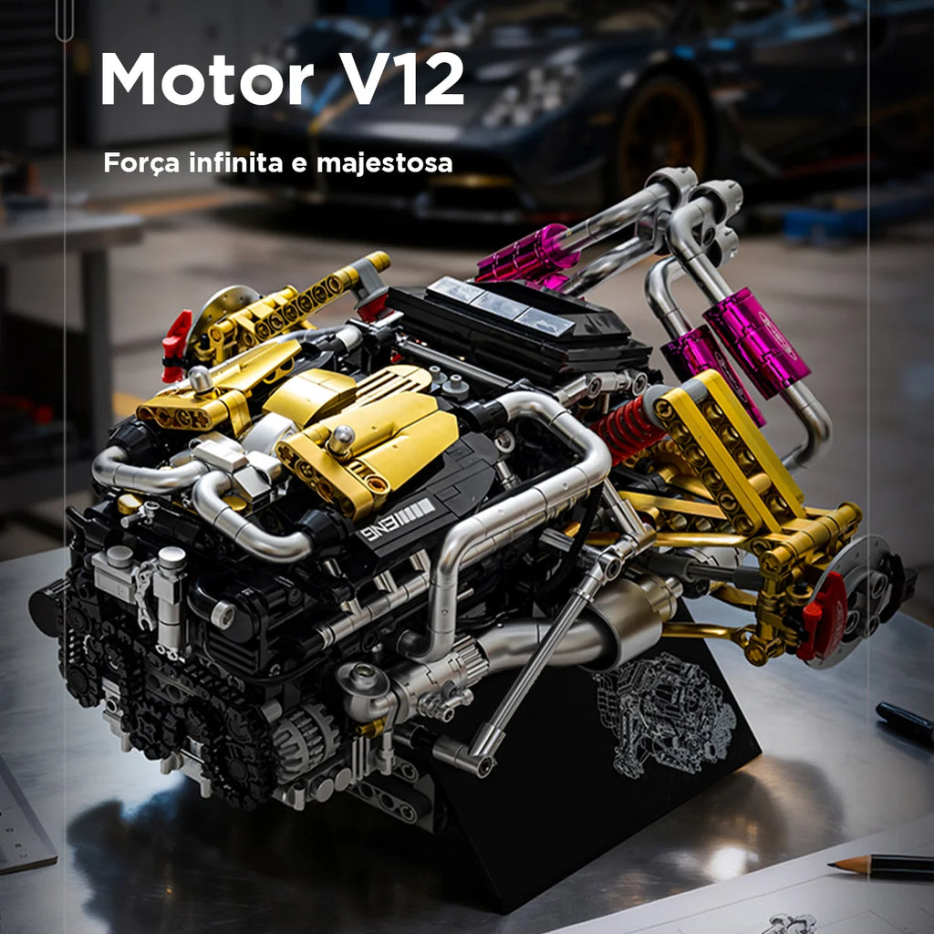 Bloco De Montar Modelo De Motor V12 1394 Peças de Construção Encaixe Brastoy Brinquedo Educativo