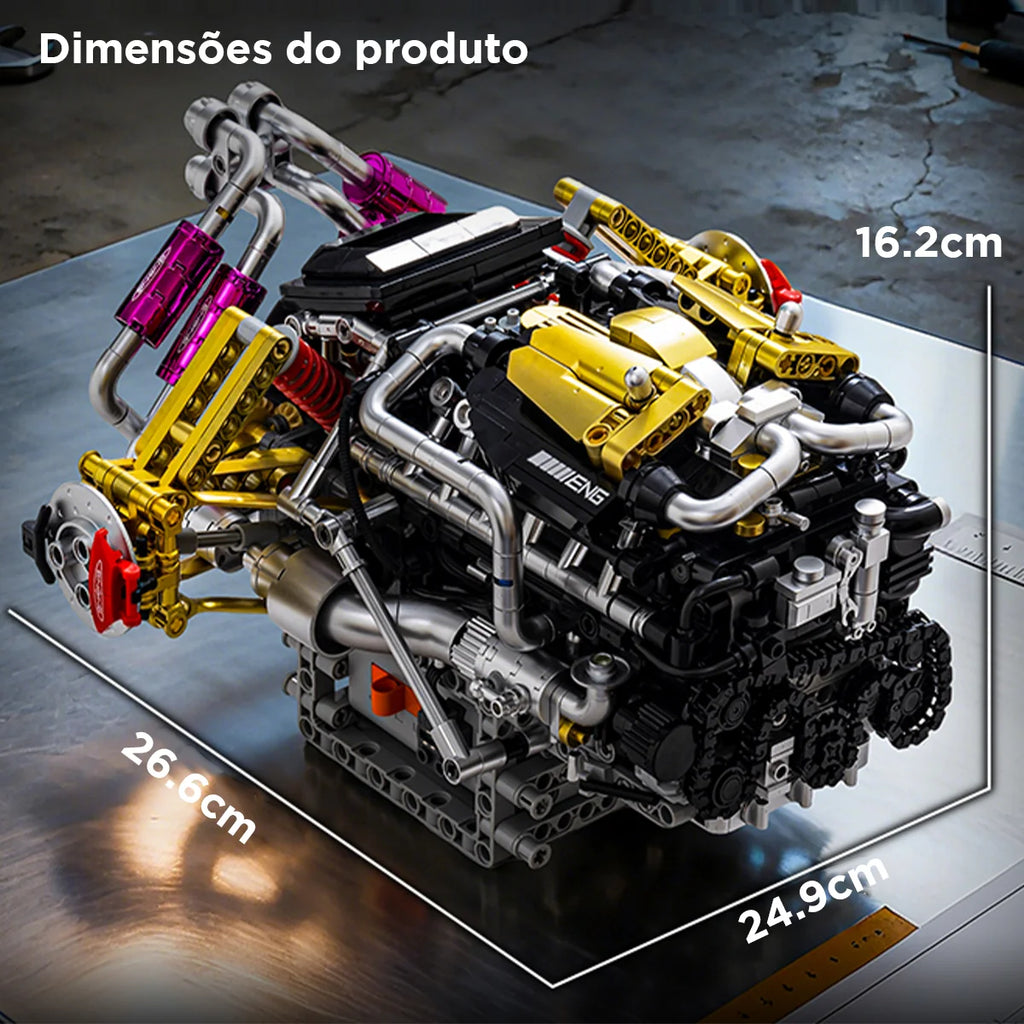Bloco De Montar Modelo De Motor V12 1394 Peças de Construção Encaixe Brastoy Brinquedo Educativo