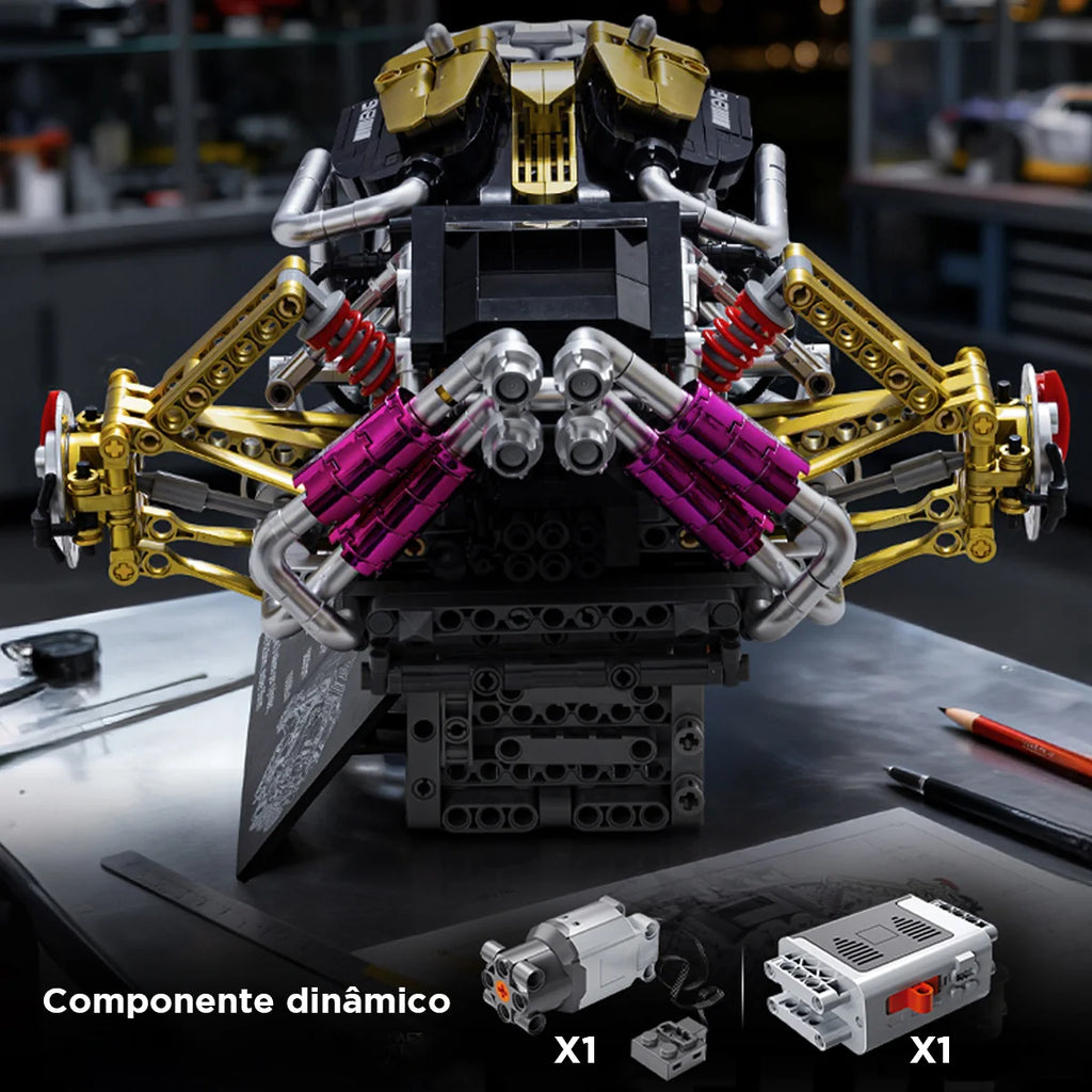 Bloco De Montar Modelo De Motor V12 1394 Peças de Construção Encaixe Brastoy Brinquedo Educativo