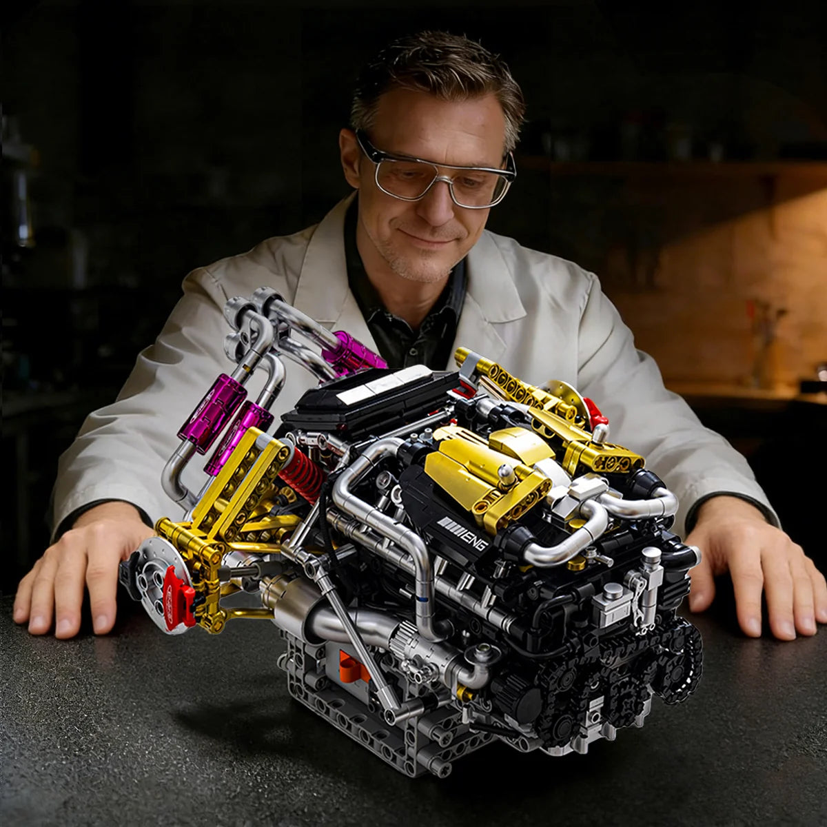 Bloco De Montar Modelo De Motor V12 1394 Peças de Construção Encaixe Brastoy Brinquedo Educativo