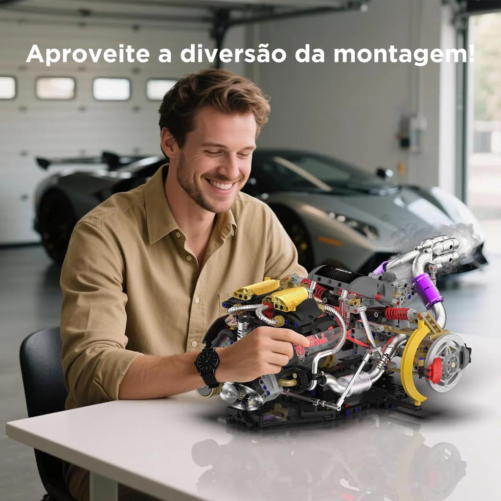 Bloco De Montar Modelo De Motor V12 1394 Peças de Construção Encaixe Brastoy Brinquedo Educativo