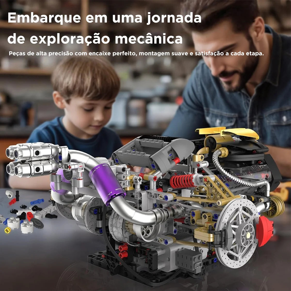 Bloco De Montar Modelo De Motor V12 1394 Peças de Construção Encaixe Brastoy Brinquedo Educativo