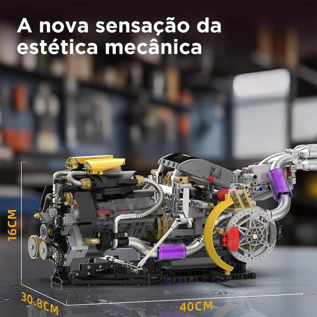 Bloco De Montar Modelo De Motor V12 1394 Peças de Construção Encaixe Brastoy Brinquedo Educativo