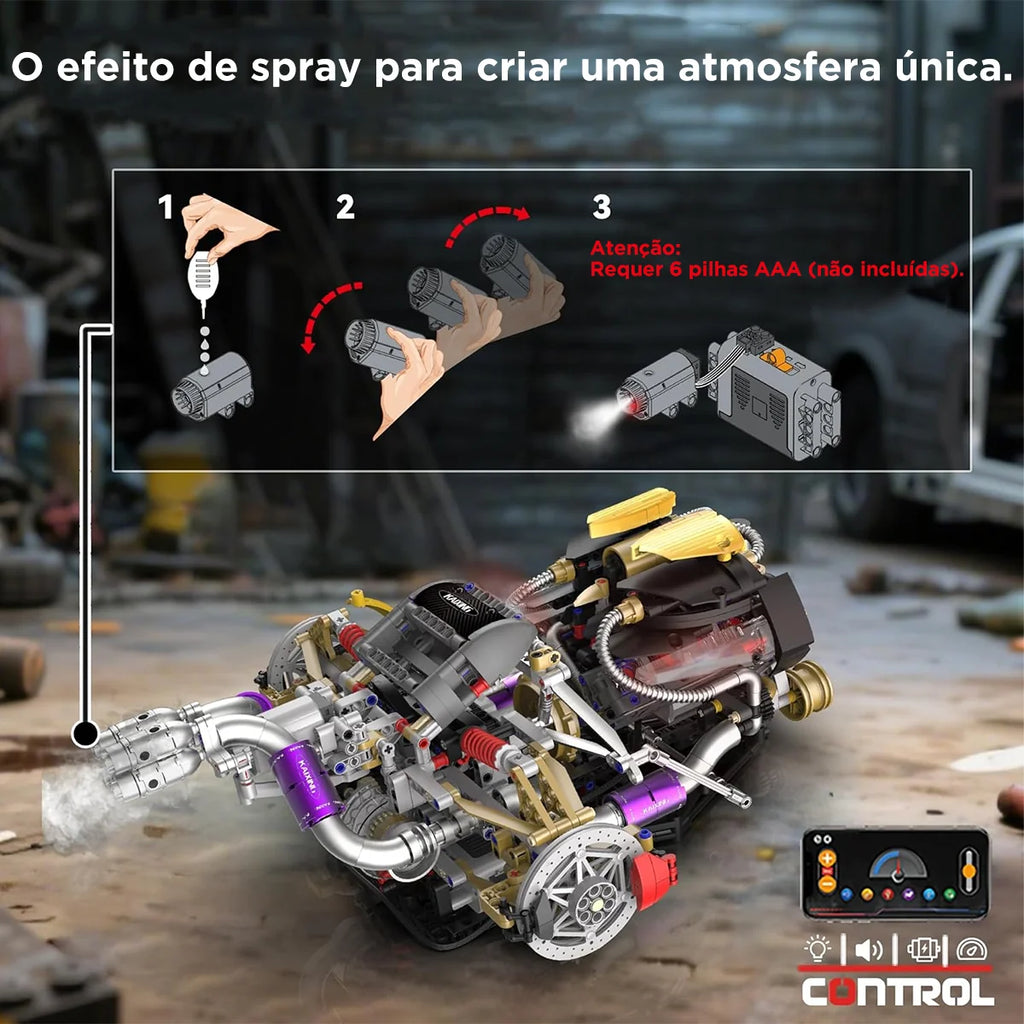 Bloco De Montar Modelo De Motor V12 1394 Peças de Construção Encaixe Brastoy Brinquedo Educativo