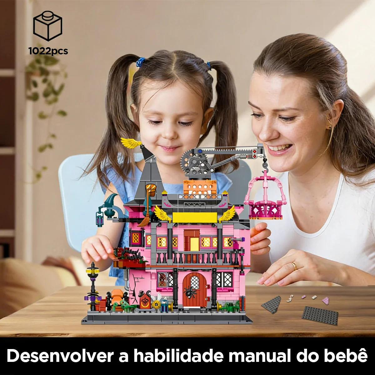 Bloco de Montar Casinha Mágica da Bruxinha 1022 peças de 3,6 mm Brinquedo Educativo de Encaixe Decoração Coleção