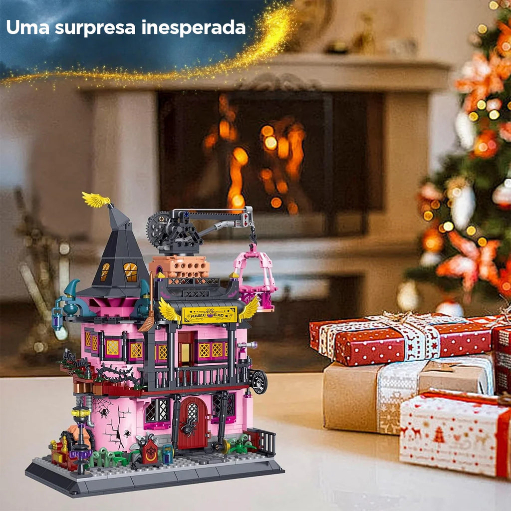 Bloco de Montar Casinha Mágica da Bruxinha 1022 peças de 3,6 mm Brinquedo Educativo de Encaixe Decoração Coleção