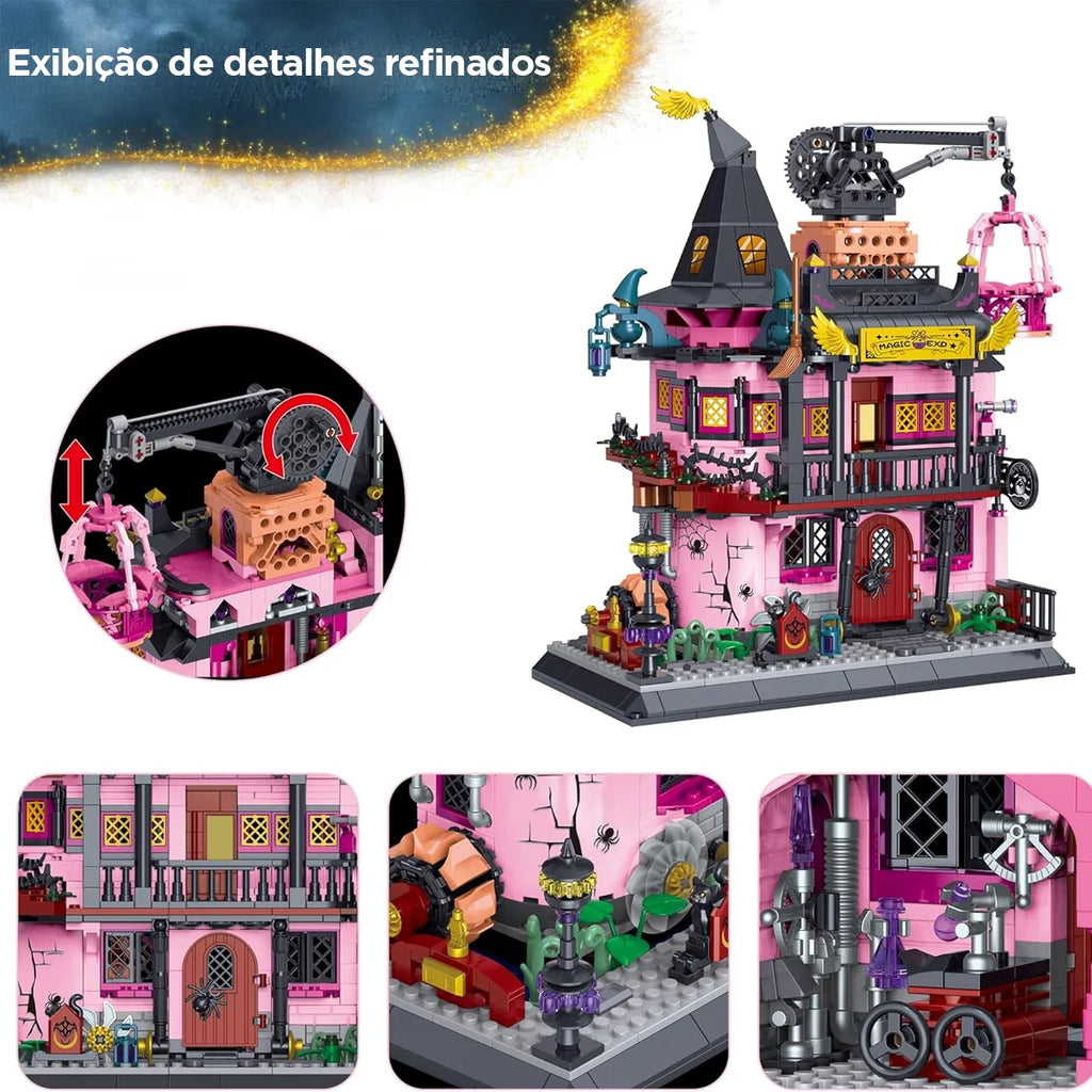 Bloco de Montar Casinha Mágica da Bruxinha 1022 peças de 3,6 mm Brinquedo Educativo de Encaixe Decoração Coleção