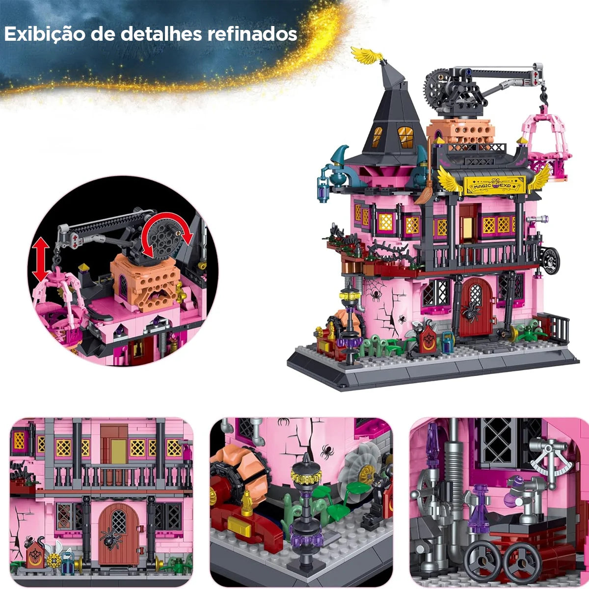 Bloco de Montar Casinha Mágica da Bruxinha 1022 peças de 3,6 mm Brinquedo Educativo de Encaixe Decoração Coleção