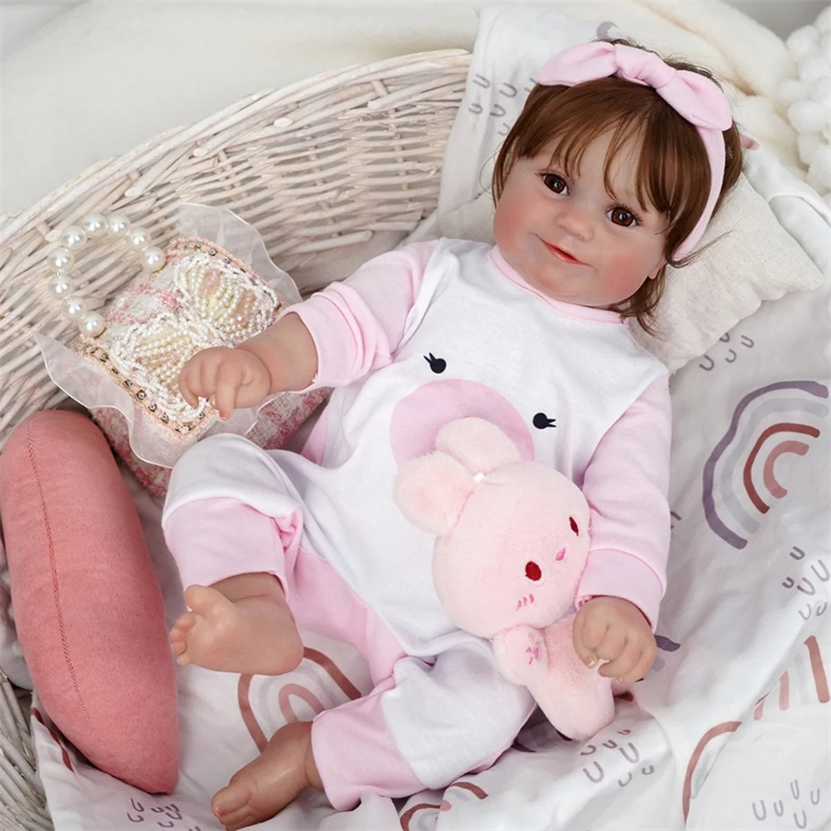 Boneca Bebê Reborn Realista Silicone Conjunto de Roupa Chupeta Mamadeira e Pelúcia Pode Dar Banho Roupa