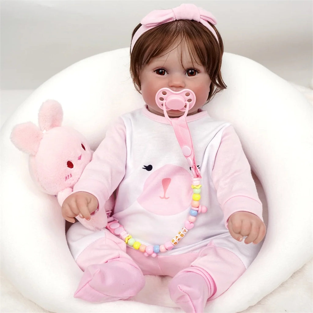 Boneca Bebê Reborn Realista Silicone Conjunto de Roupa Chupeta Mamadeira e Pelúcia Pode Dar Banho Roupa