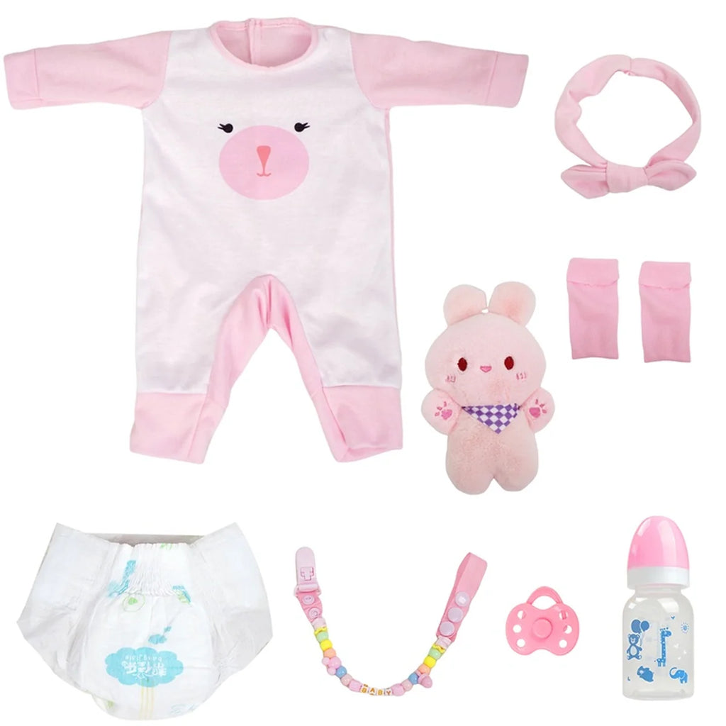 Boneca Bebê Reborn Realista Silicone Conjunto de Roupa Chupeta Mamadeira e Pelúcia Pode Dar Banho Roupa