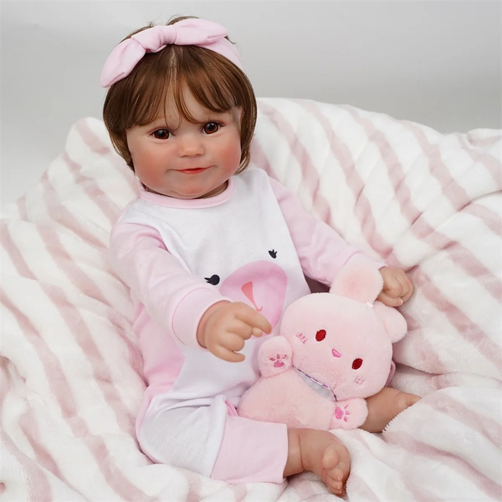Boneca Bebê Reborn Realista Silicone Conjunto de Roupa Chupeta Mamadeira e Pelúcia Pode Dar Banho Roupa