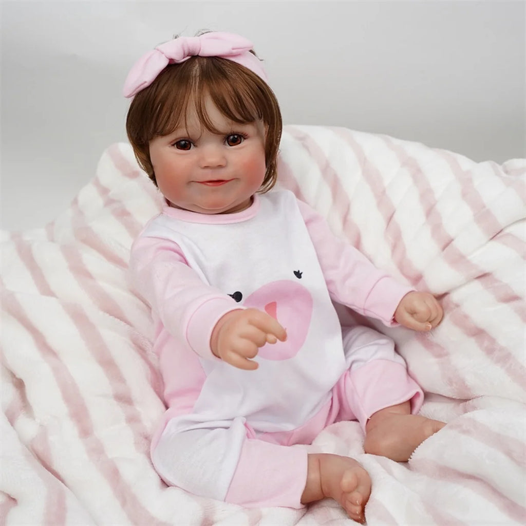 Boneca Bebê Reborn Realista Silicone Conjunto de Roupa Chupeta Mamadeira e Pelúcia Pode Dar Banho Roupa