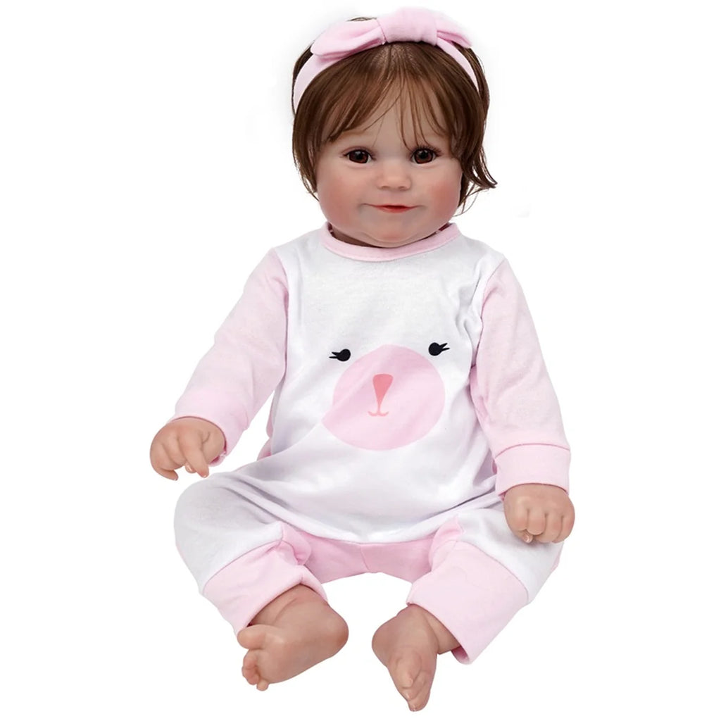 Boneca Bebê Reborn Realista Silicone Conjunto de Roupa Chupeta Mamadeira e Pelúcia Pode Dar Banho Roupa