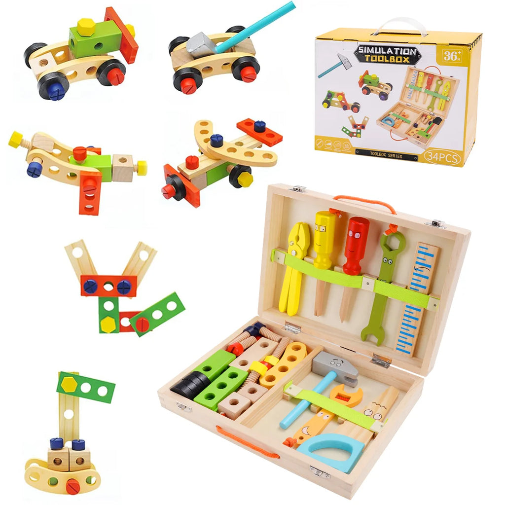 Kit Ferramentas De Madeira Infantil Jogo De Simulação Montessori Sensorial Didático Brinquedo Educativo Bloco de Montar