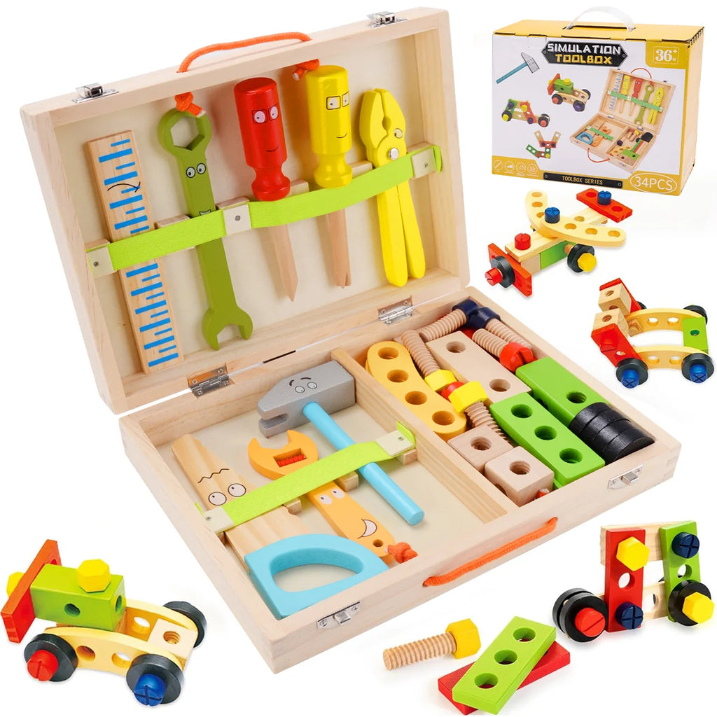 Kit Ferramentas De Madeira Infantil Jogo De Simulação Montessori Sensorial Didático Brinquedo Educativo Bloco de Montar