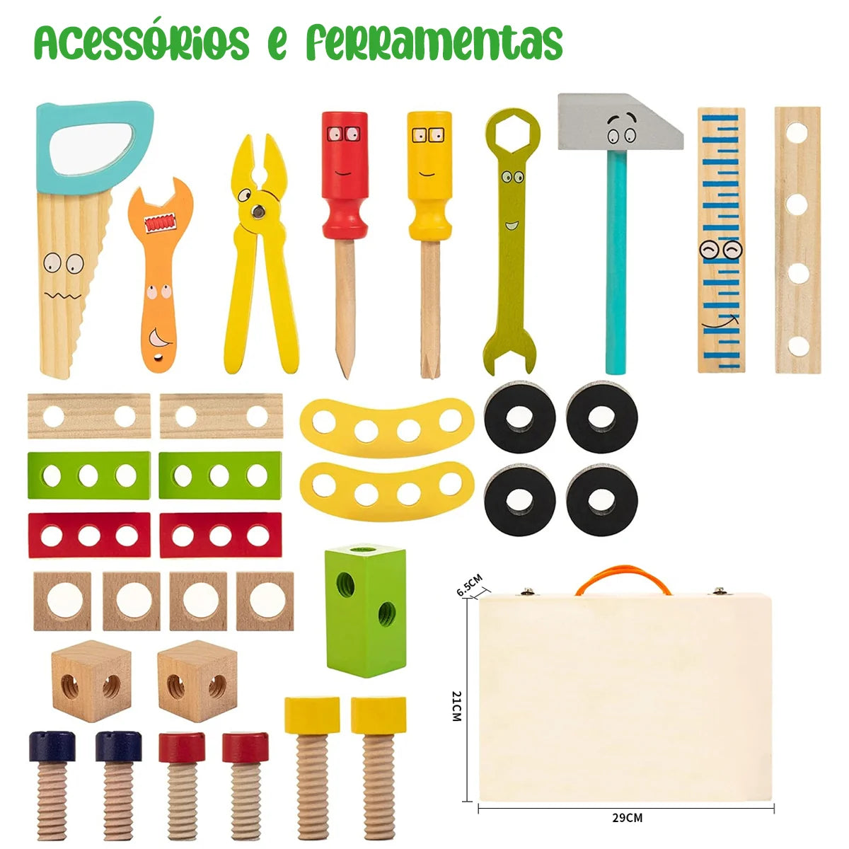 Kit Ferramentas De Madeira Infantil Jogo De Simulação Montessori Sensorial Didático Brinquedo Educativo Bloco de Montar