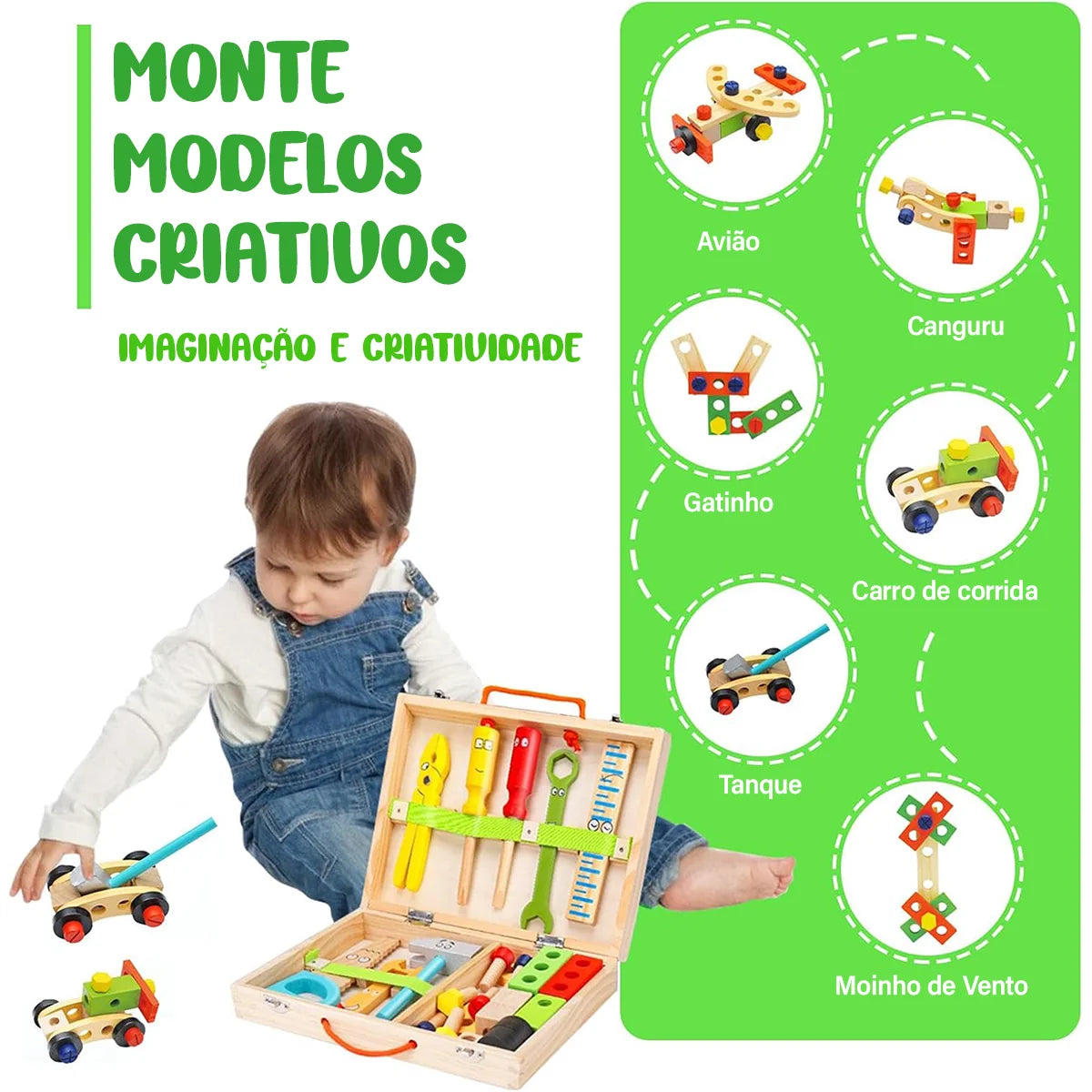 Kit Ferramentas De Madeira Infantil Jogo De Simulação Montessori Sensorial Didático Brinquedo Educativo Bloco de Montar