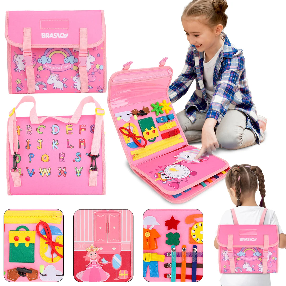 Brinquedo Educativo Infantil Brastoy Maleta de Atividades Aprendizados Pedagógica Montessori Sensorial Diversão para Bebês Crianças