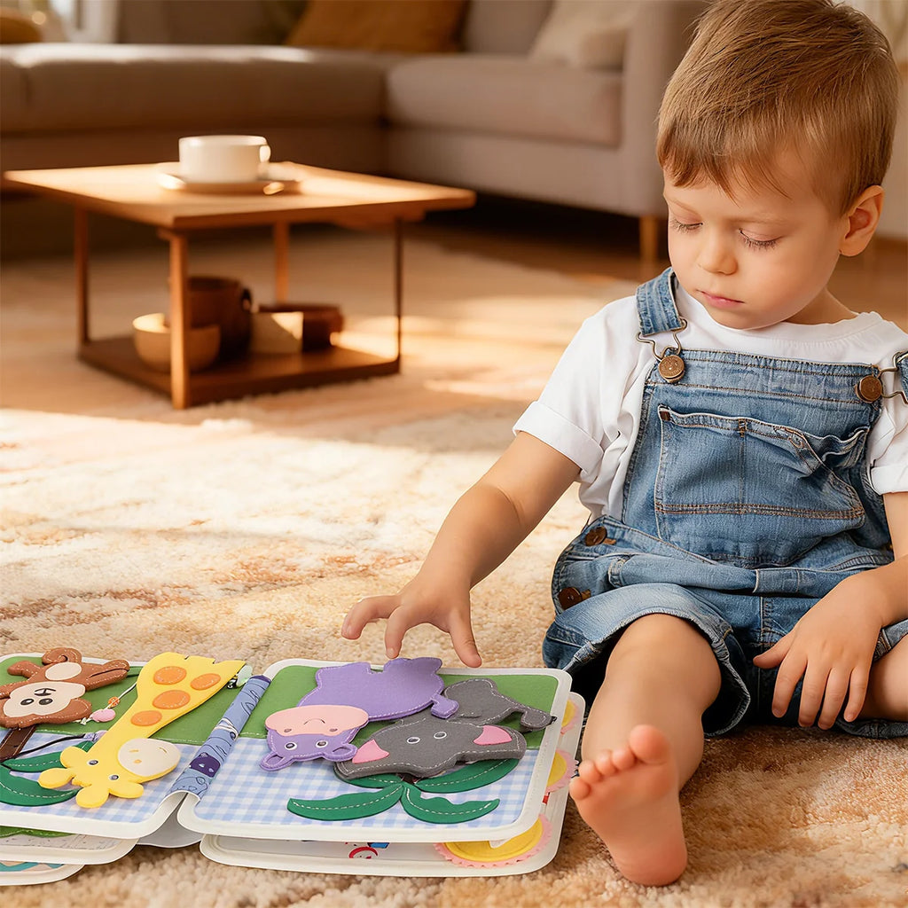 Livro Infantil para Bebê de Tecido Animais Montessori Sensorial Coordenação Atividades Brinquedo Educativo
