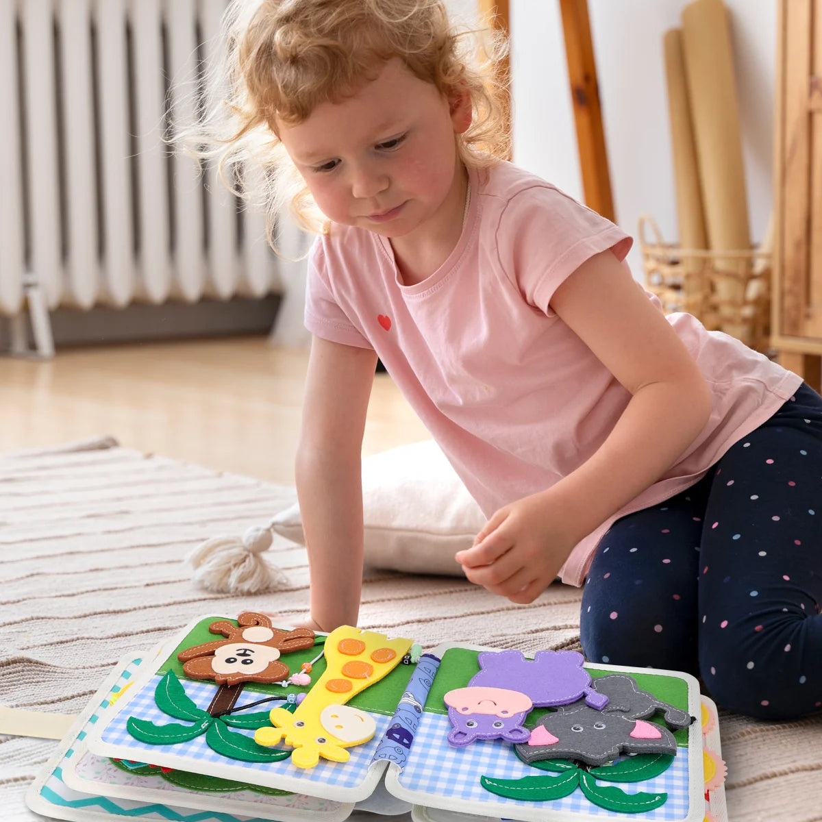 Livro Infantil para Bebê de Tecido Animais Montessori Sensorial Coordenação Atividades Brinquedo Educativo