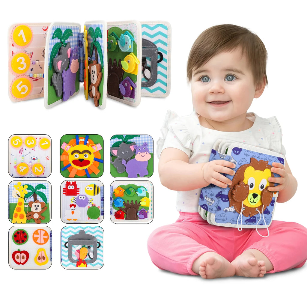 Livro Infantil para Bebê de Tecido Animais Montessori Sensorial Coordenação Atividades Brinquedo Educativo