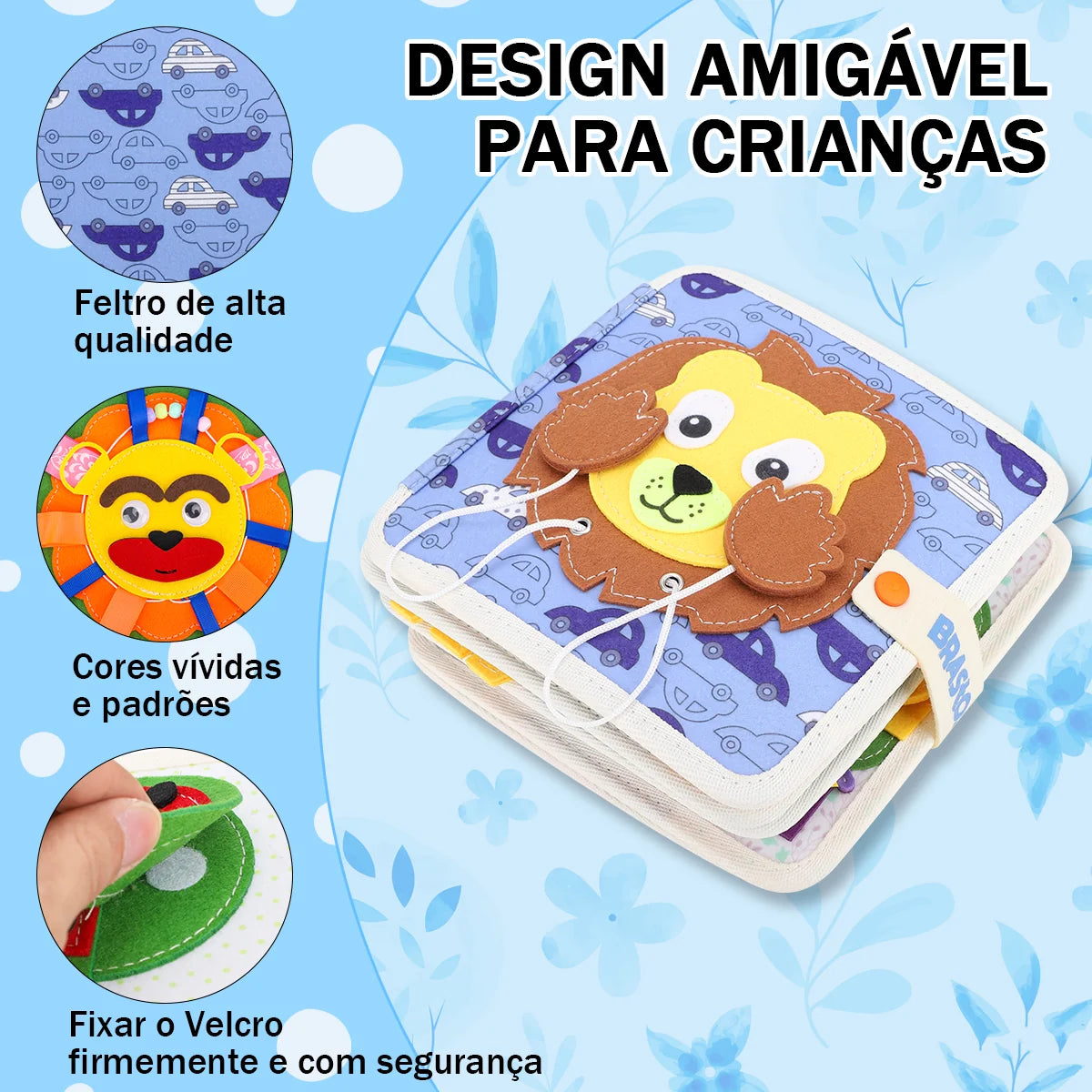 Livro Infantil para Bebê de Tecido Animais Montessori Sensorial Coordenação Atividades Brinquedo Educativo