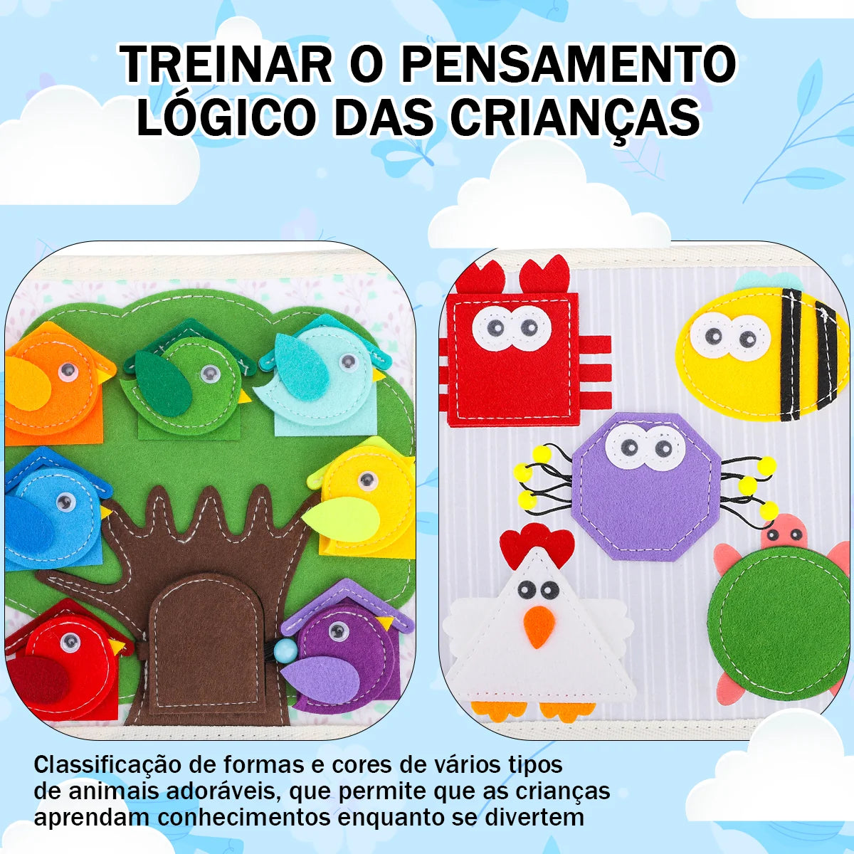 Livro Infantil para Bebê de Tecido Animais Montessori Sensorial Coordenação Atividades Brinquedo Educativo