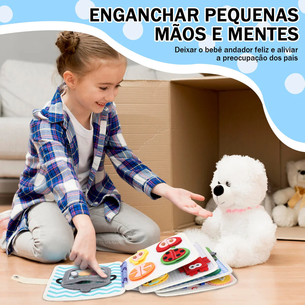 Livro Infantil para Bebê de Tecido Animais Montessori Sensorial Coordenação Atividades Brinquedo Educativo