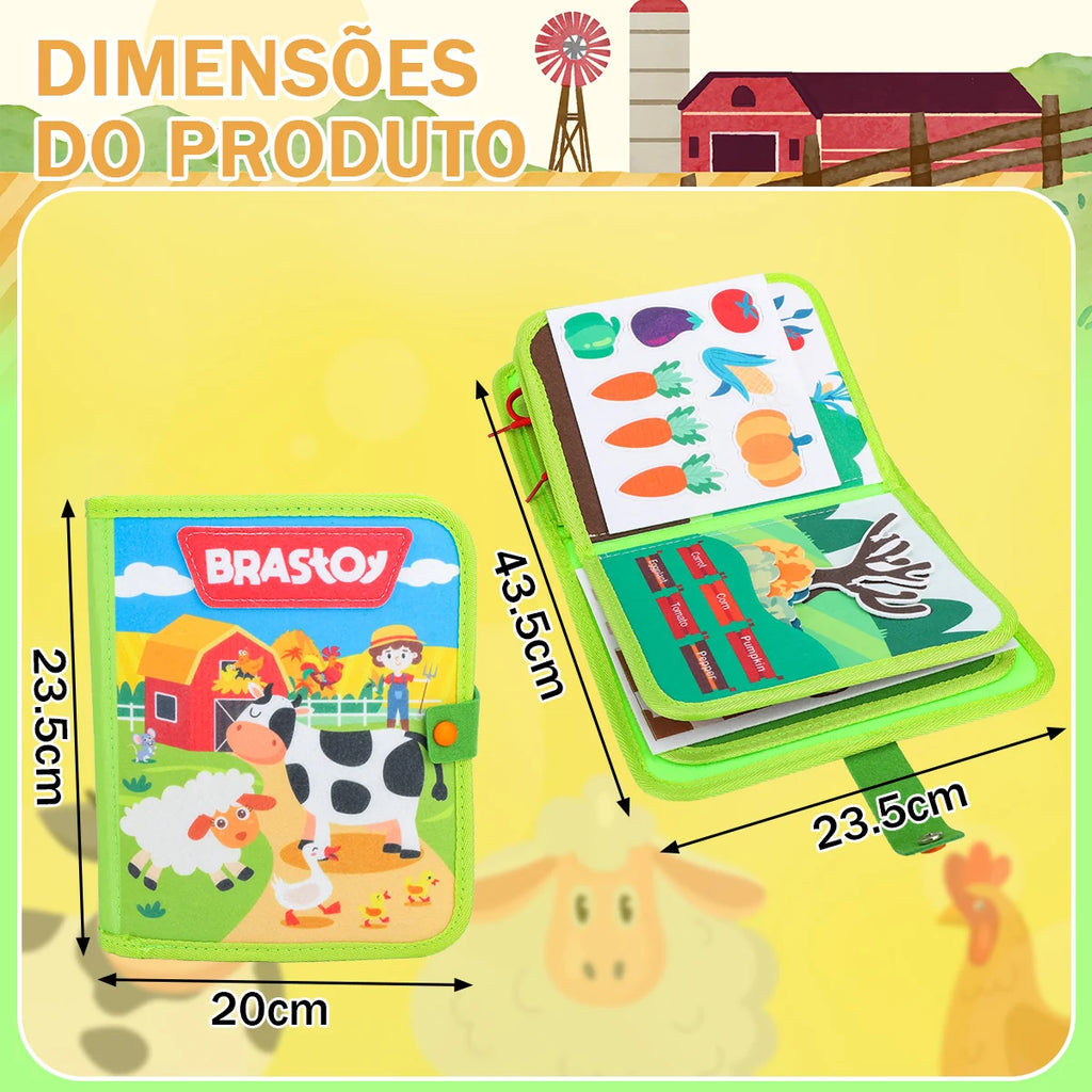 Livro Infantil para Bebê de Tecido Animais Montessori Sensorial Coordenação Atividades Brinquedo Educativo