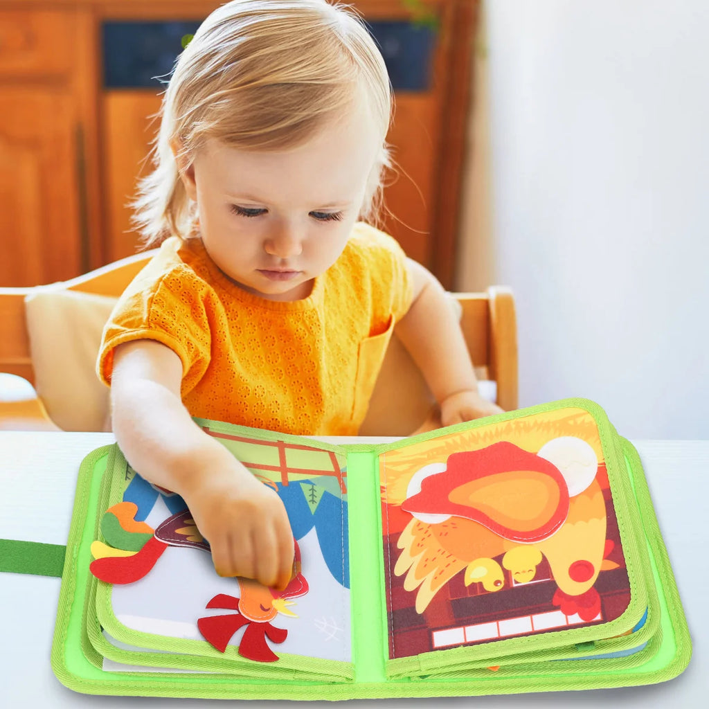 Livro Infantil para Bebê de Tecido Animais Montessori Sensorial Coordenação Atividades Brinquedo Educativo