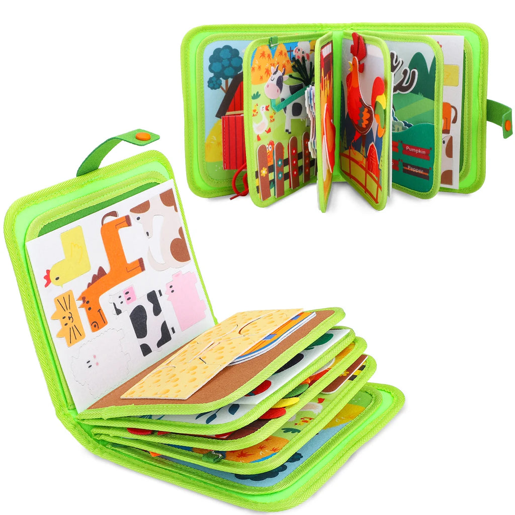 Livro Infantil para Bebê de Tecido Animais Montessori Sensorial Coordenação Atividades Brinquedo Educativo