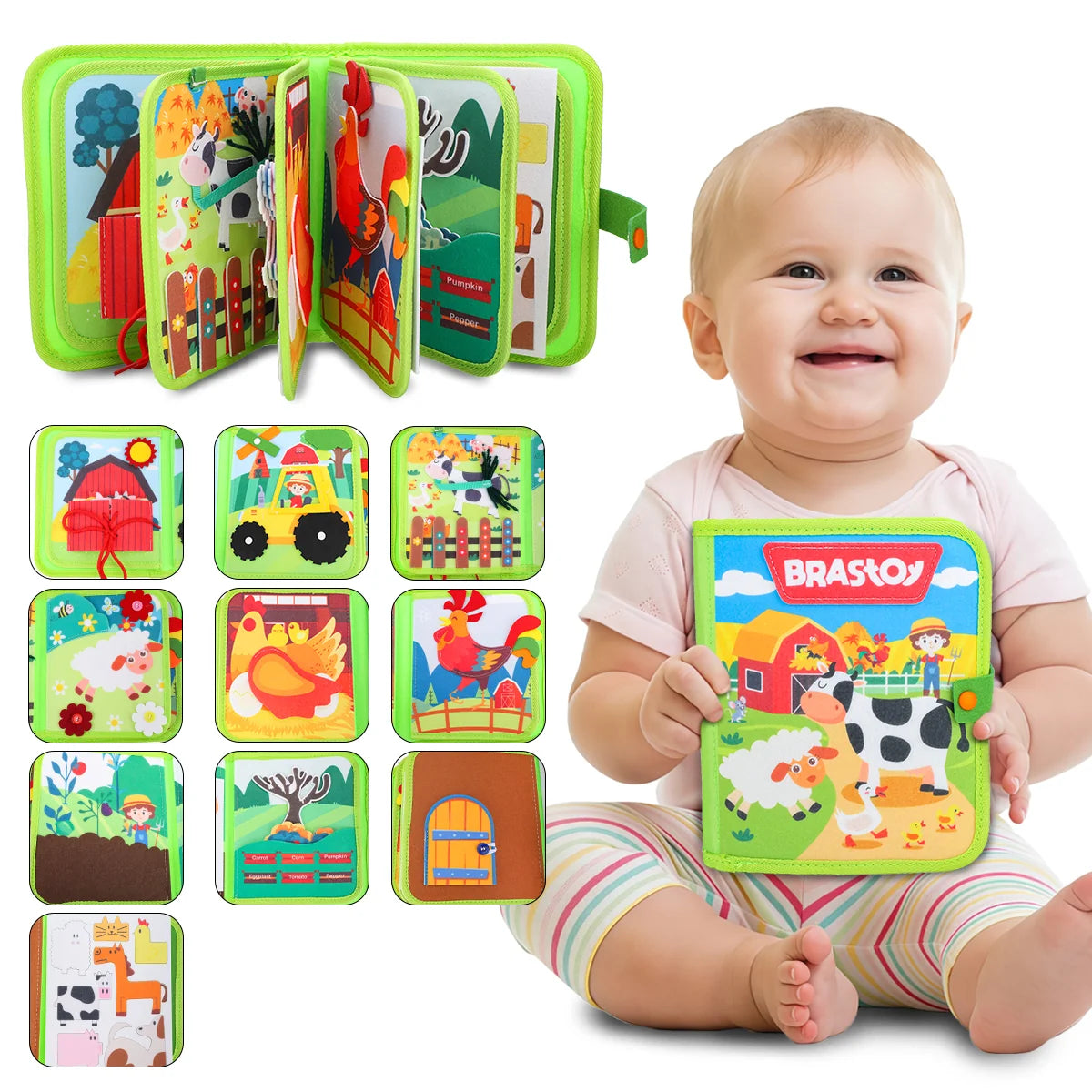 Livro Infantil para Bebê de Tecido Animais Montessori Sensorial Coordenação Atividades Brinquedo Educativo
