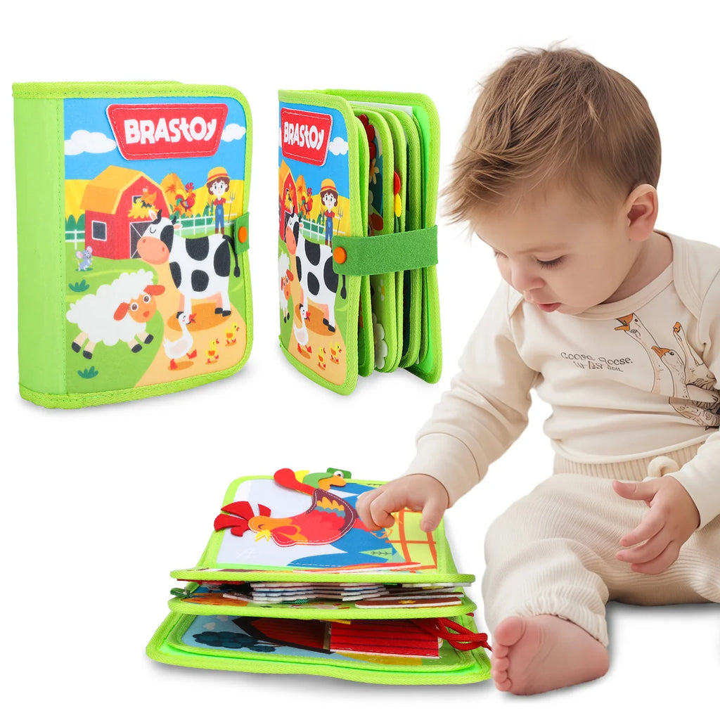 Livro Infantil para Bebê de Tecido Animais Montessori Sensorial Coordenação Atividades Brinquedo Educativo