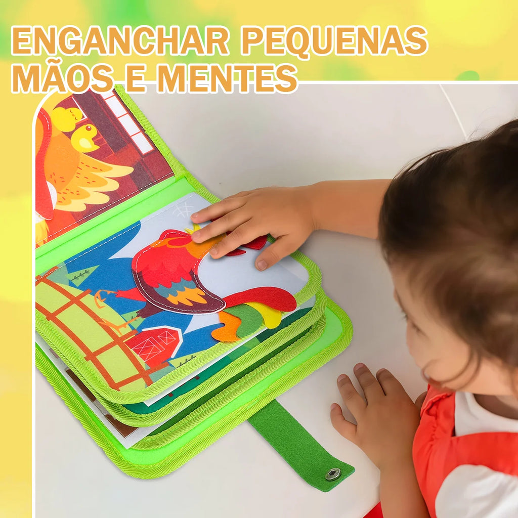 Livro Infantil para Bebê de Tecido Animais Montessori Sensorial Coordenação Atividades Brinquedo Educativo