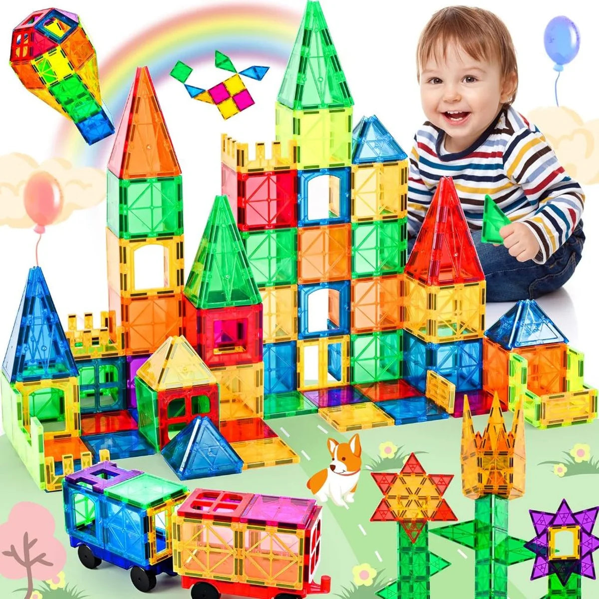 Brinquedo Educativo Infantil Bloco de Montar Magnético 65 ou 130 Peças Coloridas Com Bolsa de Armazenamento Brastoy