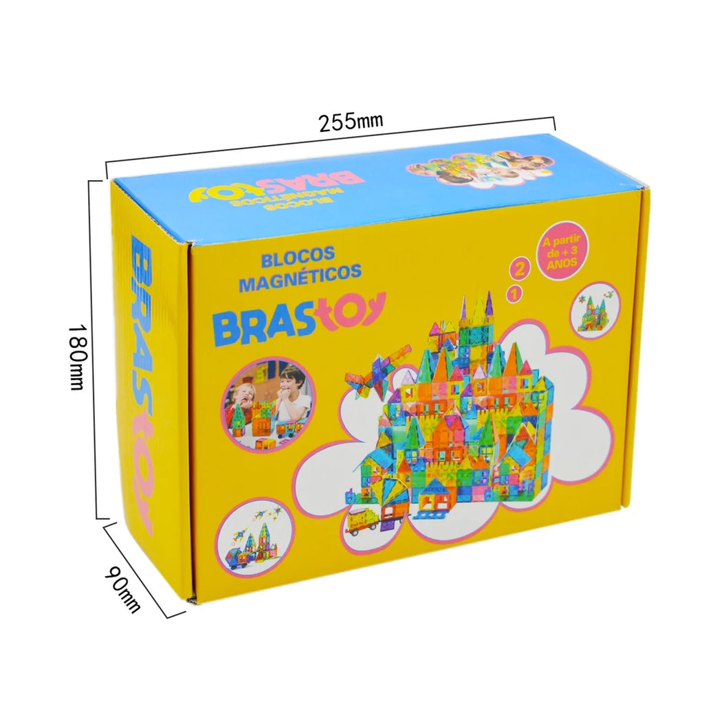 Brinquedo Educativo Infantil Bloco de Montar Magnético 65 ou 130 Peças Coloridas Com Bolsa de Armazenamento Brastoy