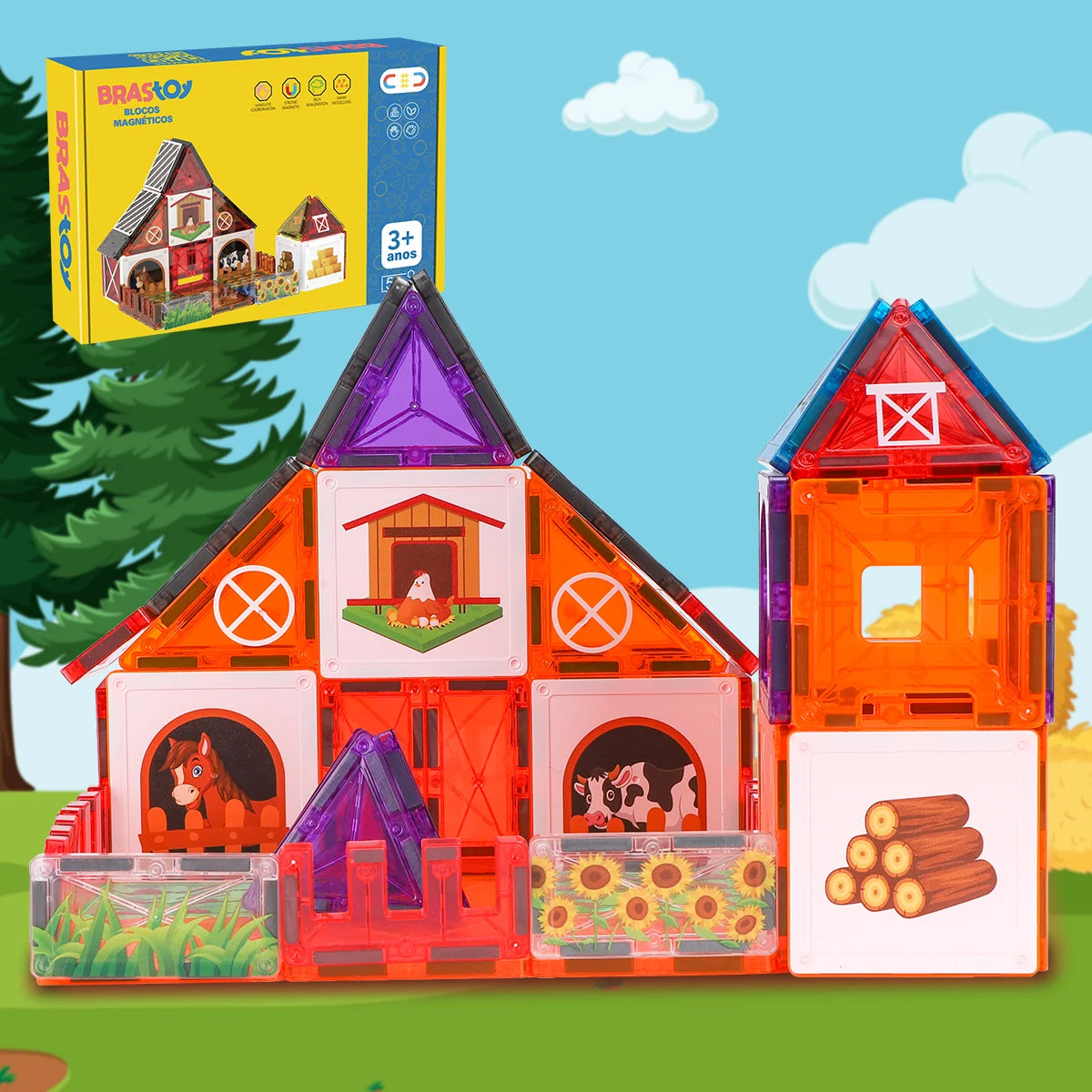 Blocos de Montar Magnéticos 50 Peças Brinquedo Educativo STEM Crianças 3 Anos BRASTOY