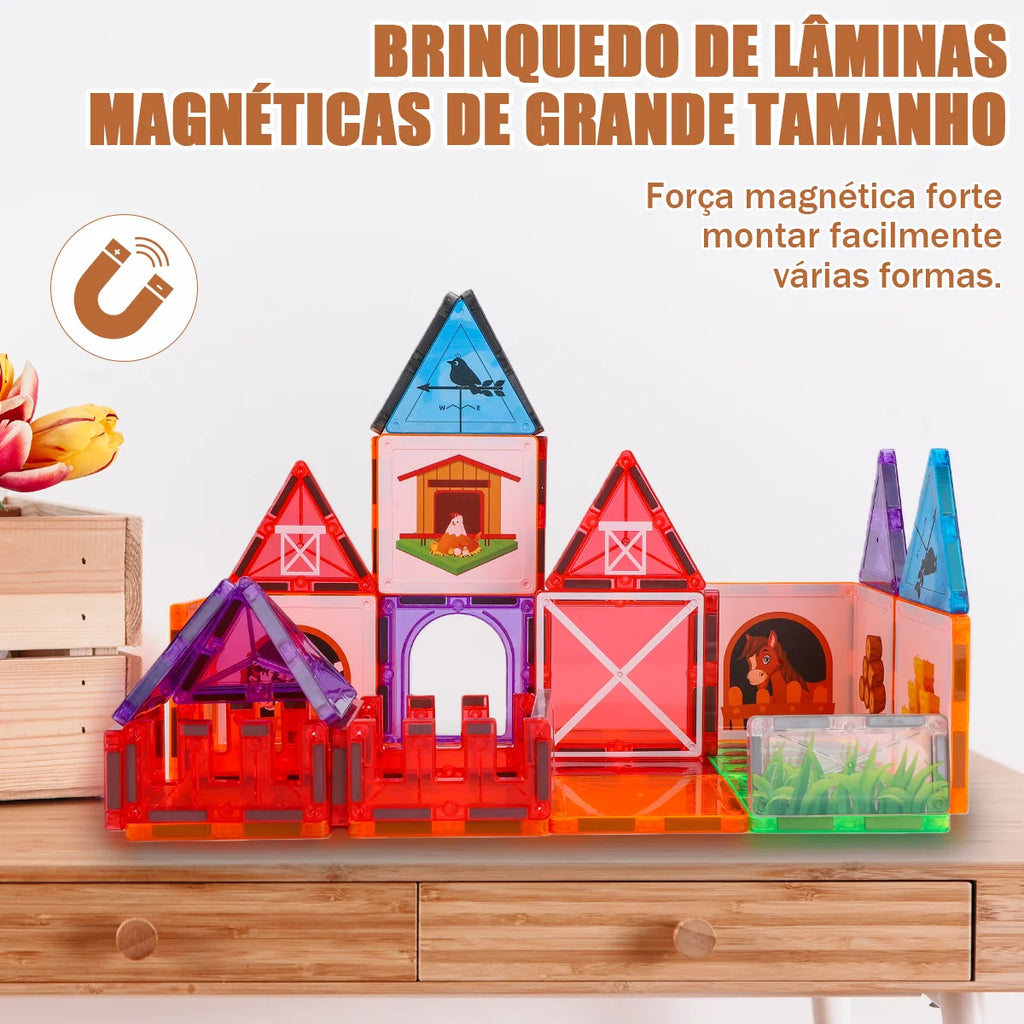 Blocos de Montar Magnéticos 50 Peças Brinquedo Educativo STEM Crianças 3 Anos BRASTOY