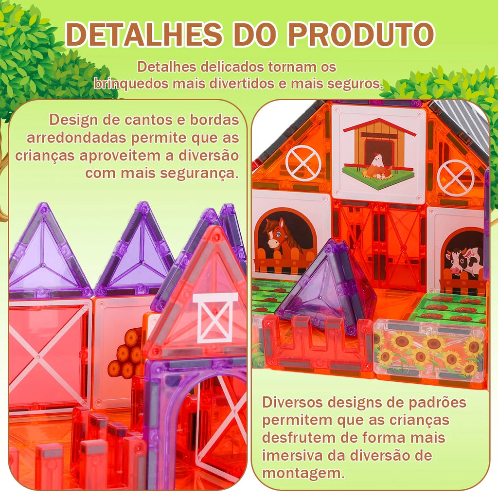 Blocos de Montar Magnéticos 50 Peças Brinquedo Educativo STEM Crianças 3 Anos BRASTOY