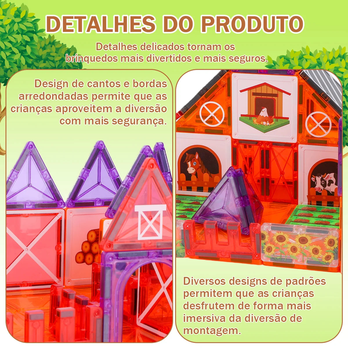 Blocos de Montar Magnéticos 50 Peças Brinquedo Educativo STEM Crianças 3 Anos BRASTOY