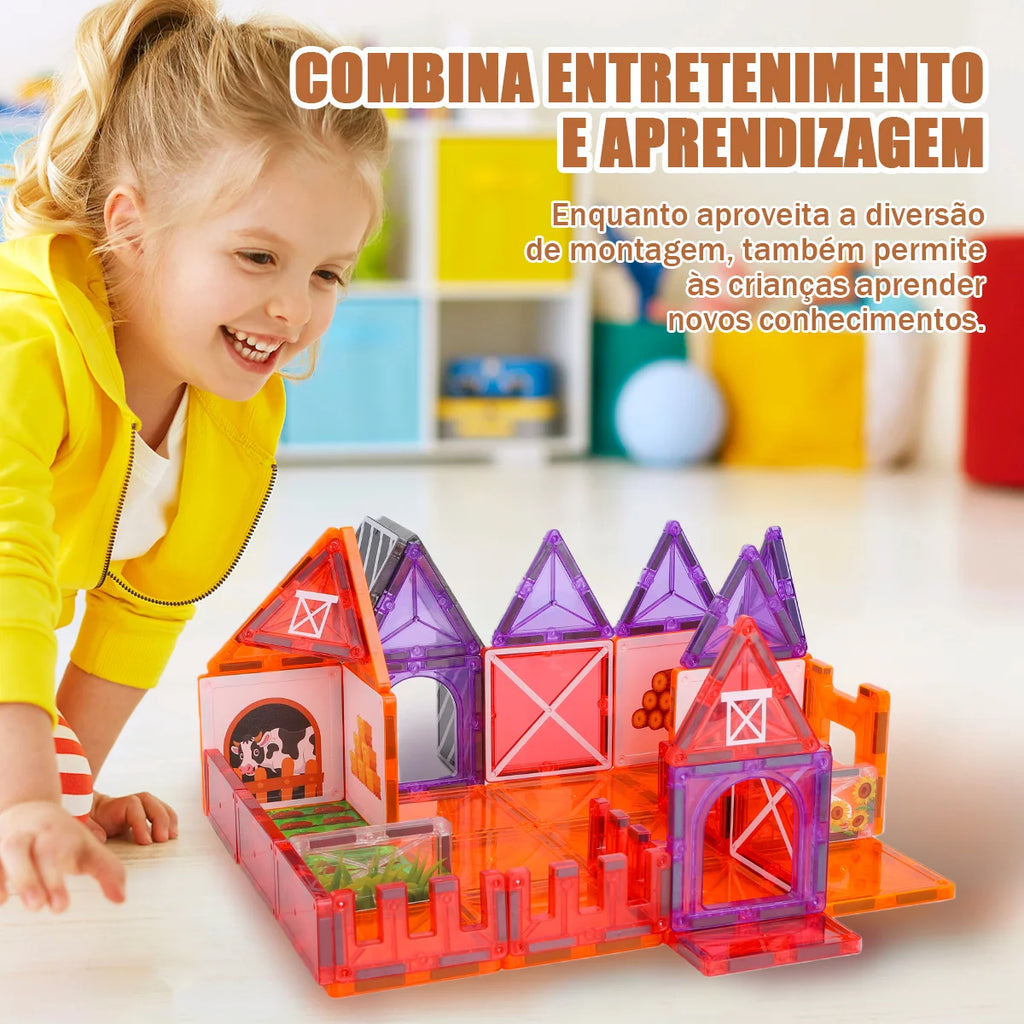 Blocos de Montar Magnéticos 50 Peças Brinquedo Educativo STEM Crianças 3 Anos BRASTOY