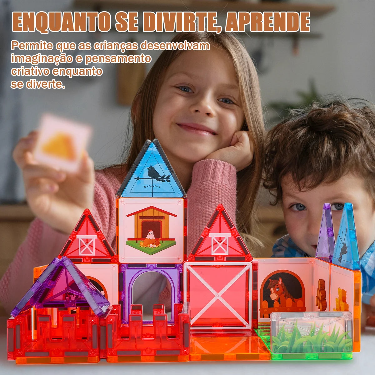 Blocos de Montar Magnéticos 50 Peças Brinquedo Educativo STEM Crianças 3 Anos BRASTOY