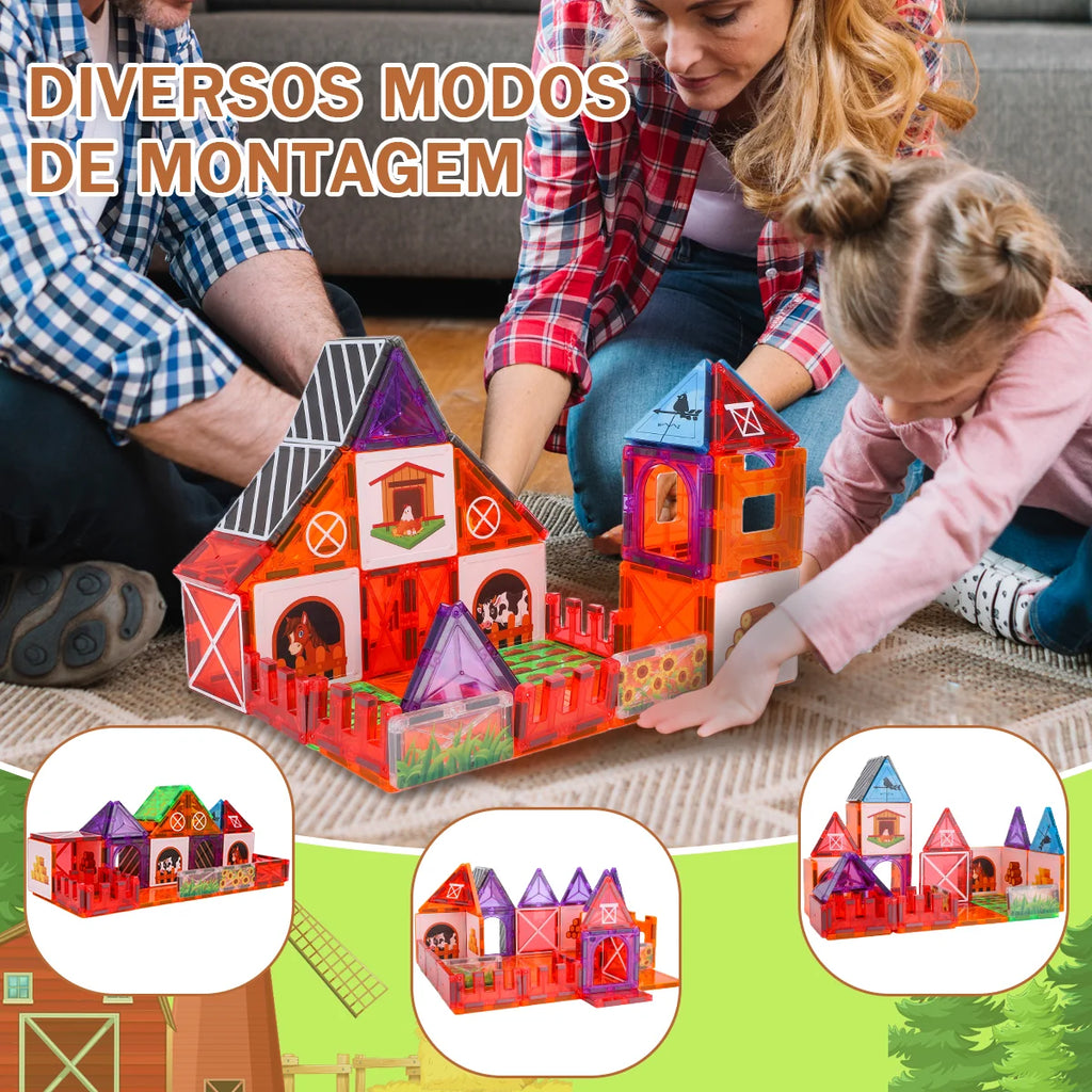 Blocos de Montar Magnéticos 50 Peças Brinquedo Educativo STEM Crianças 3 Anos BRASTOY