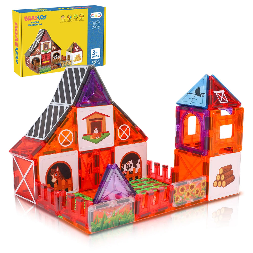 Blocos de Montar Magnéticos 50 Peças Brinquedo Educativo STEM Crianças 3 Anos BRASTOY